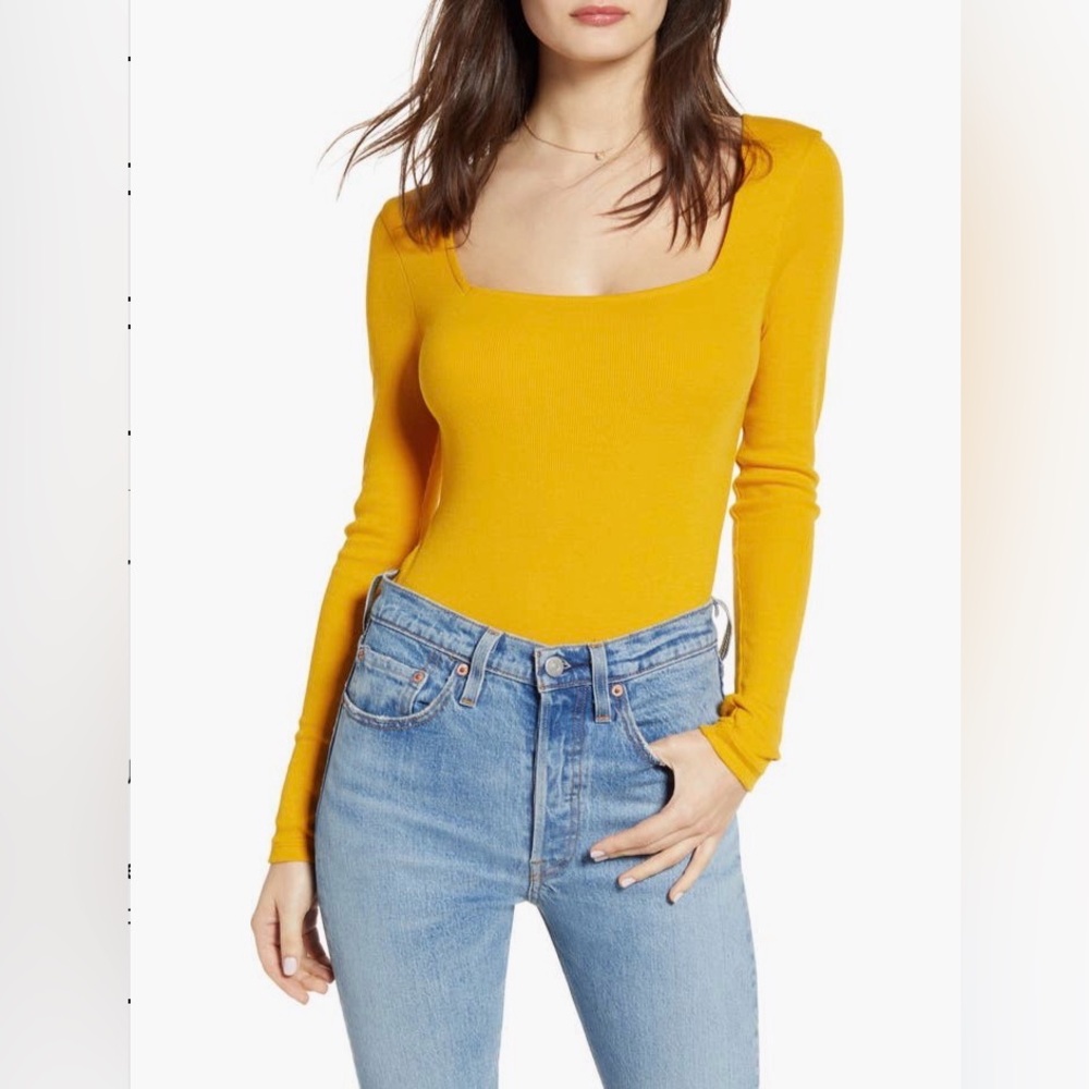 BP Square Neck Long Sleeve Bodysuit - Yellow Treasure (Mustard)